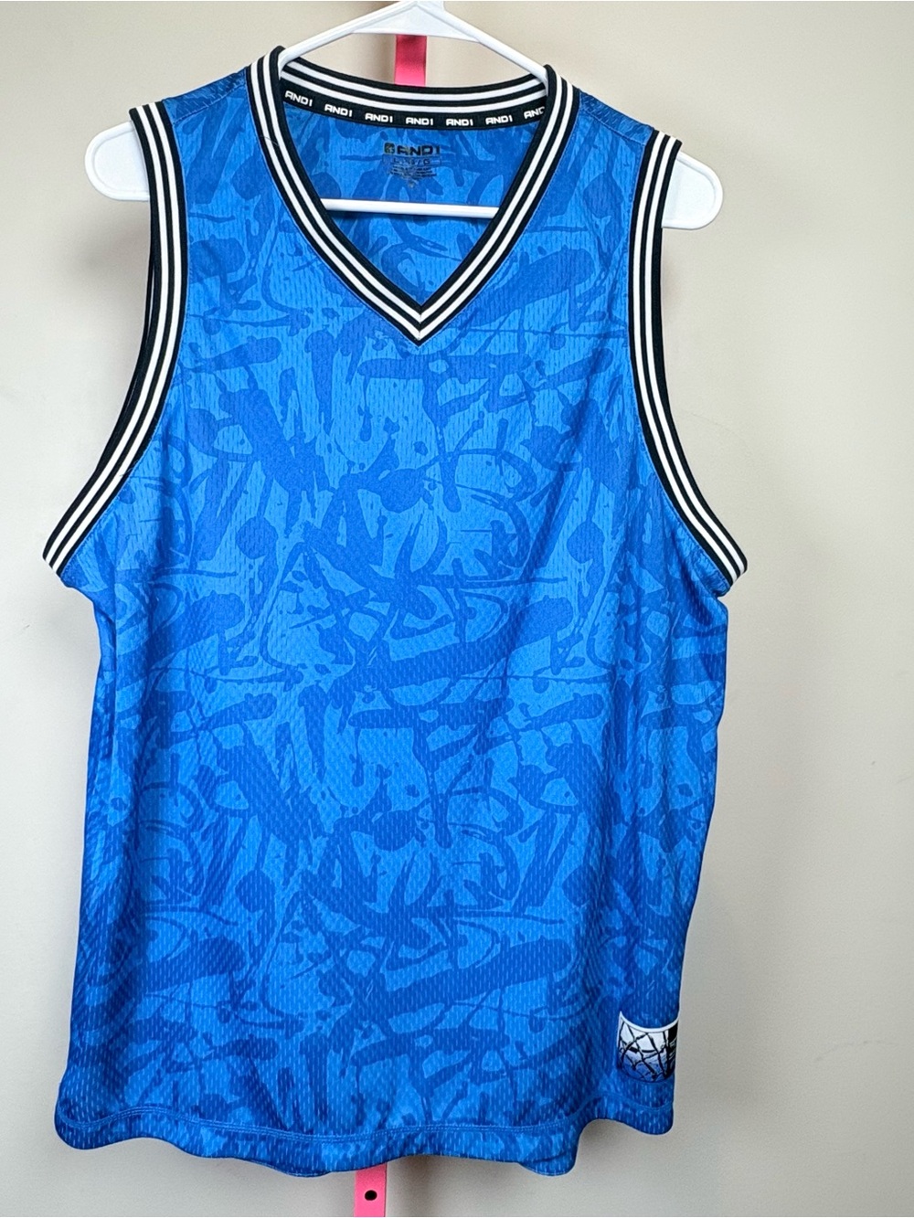 And1 Bright Blue Sleeveless Basketball Jersey with Black-Trim V-Neck